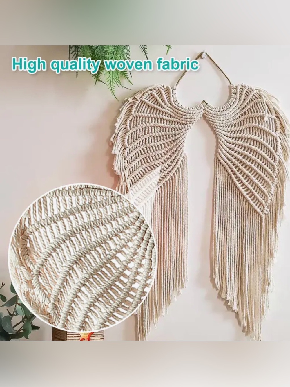 Handmade Macramé Angel Wing Tapestry with Long Tassels Wall Hanging - Picture 4 of 10